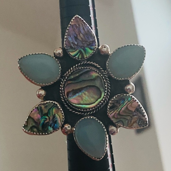 Native M&S statement CJ butler green onyx abalone sterling ring - Picture 6 of 6